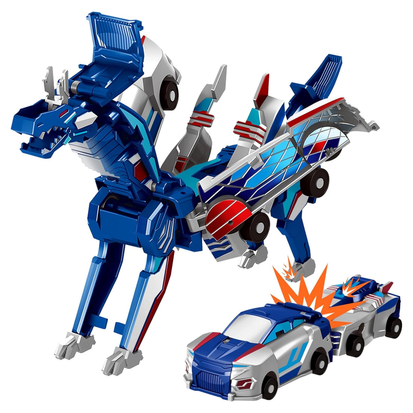Collision Transforming Dinosaur Car Toy, 2-in-1 Magnetic Dinosaur Transformer