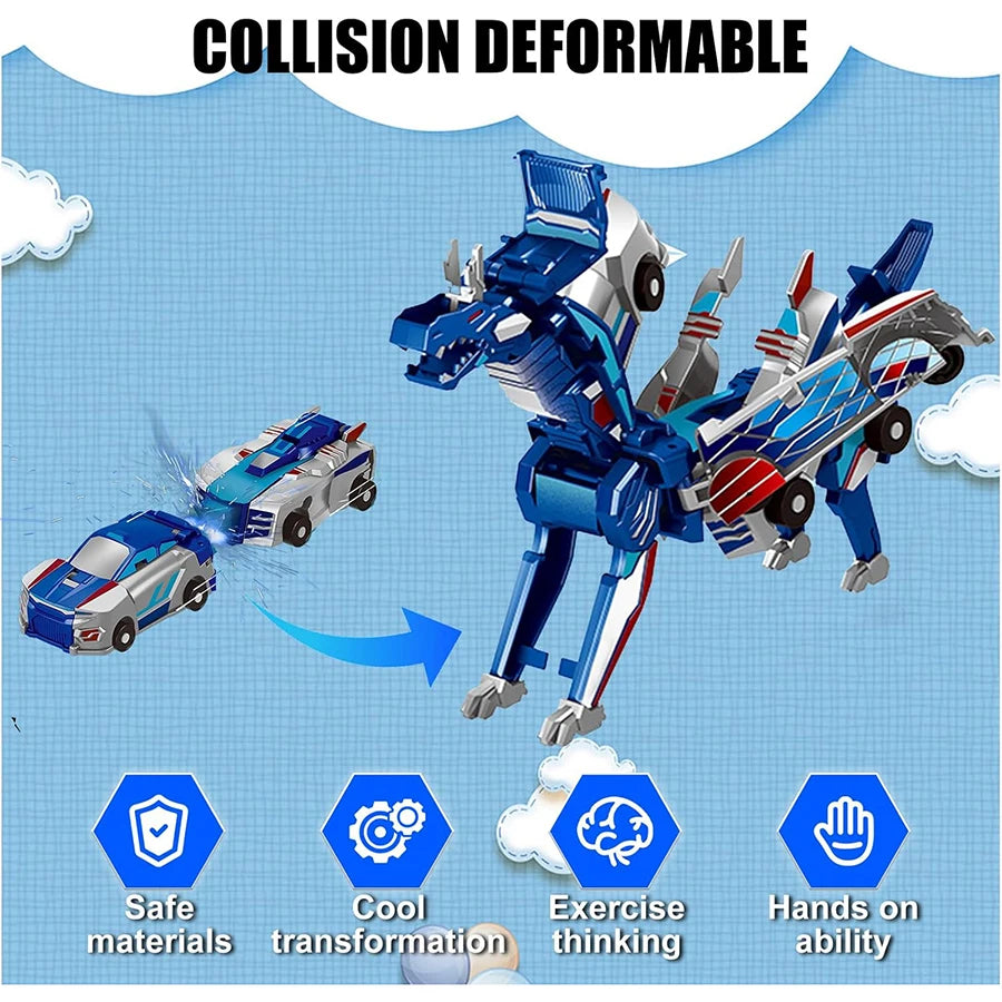 Collision Transforming Dinosaur Car Toy, 2-in-1 Magnetic Dinosaur Transformer