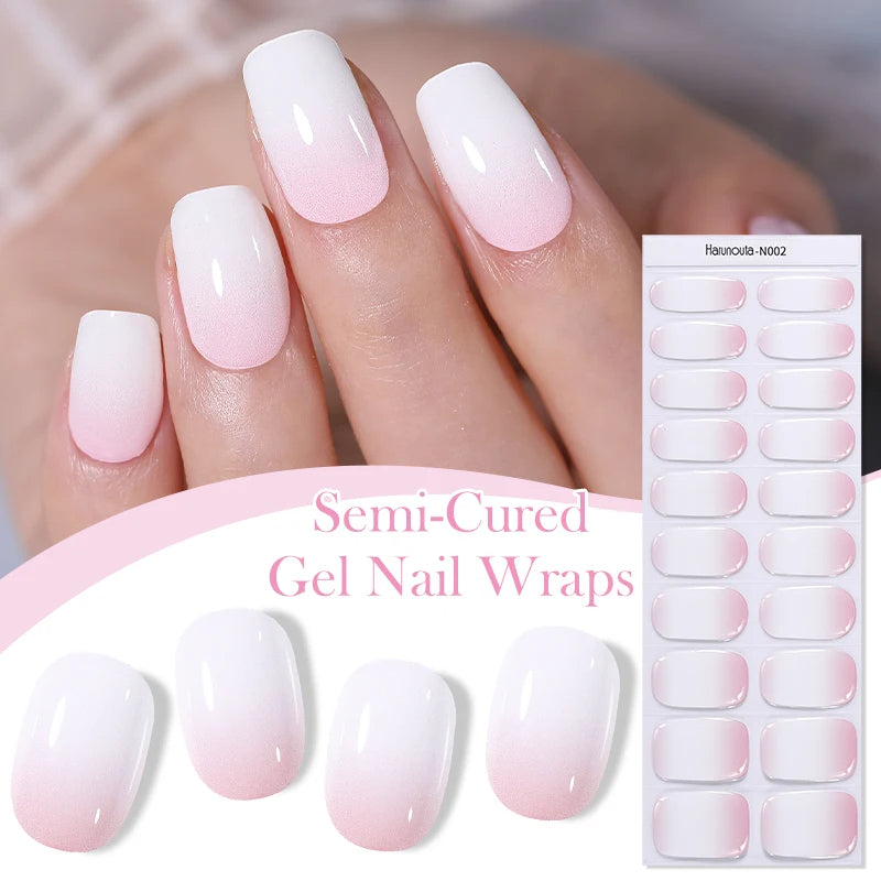 20 Tips Gradient French Semi-Cured Gel Nail Sticker