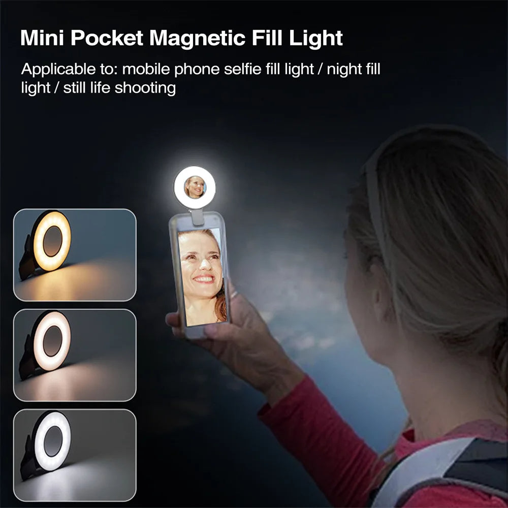 VLOGLITE W36 Mini LED Cell Phone Fill Light With Makeup Mirror Magnetic Selfie Ring Light