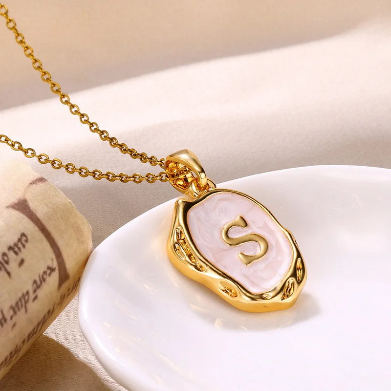 A-Z Alphabet Gold Plated Stainless Steel Pendant Necklace