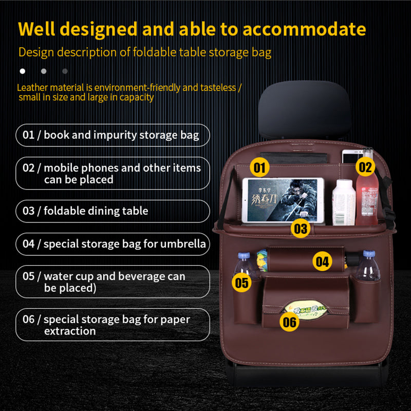 Car Back Seat Organizer Storage Bag with Foldable Table