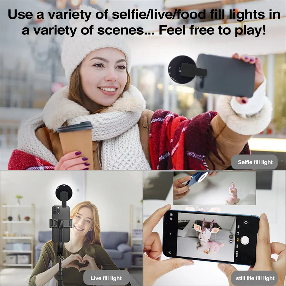 VLOGLITE W36 Mini LED Cell Phone Fill Light With Makeup Mirror Magnetic Selfie Ring Light