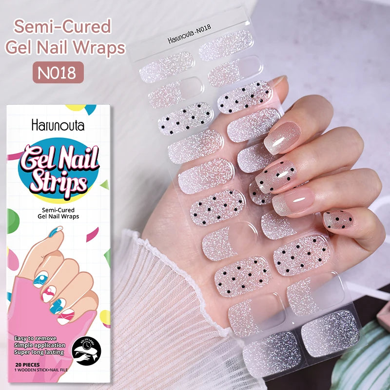 20 Tips Glitter Lines Semi-Cured Gel Nail Sticker