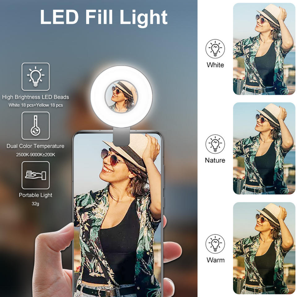 VLOGLITE W36 Mini LED Cell Phone Fill Light With Makeup Mirror Magnetic Selfie Ring Light
