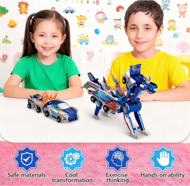 Collision Transforming Dinosaur Car Toy, 2-in-1 Magnetic Dinosaur Transformer